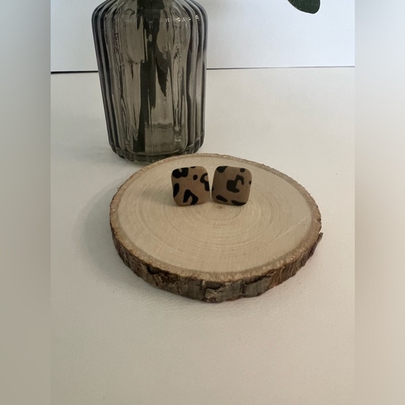 Animal Print Fabric Large Stud Earrings - Leopard Print Studs -Zebra Print Studs - Picture 9 of 12